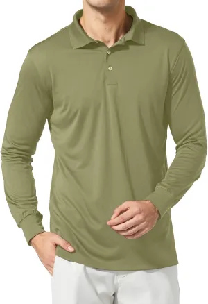 baleaf Men's Long Sleeve Golf Polo Shirt UPF 50 Quick Dry 3 Button Casual Work Outdoor Lightweight Performance Shirts