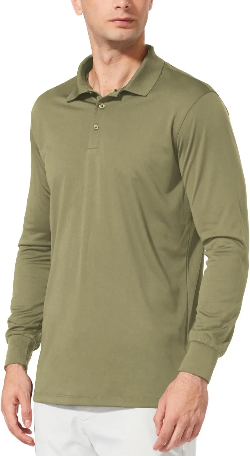 baleaf Men's Long Sleeve Golf Polo Shirt UPF 50 Quick Dry 3 Button Casual Work Outdoor Lightweight Performance Shirts