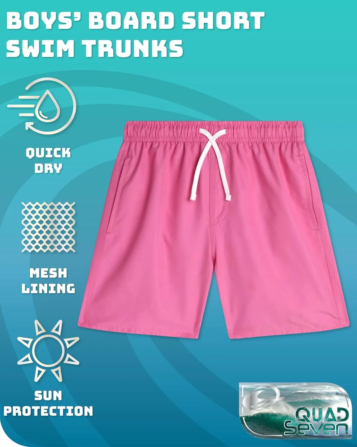 Boys Swim Trunks - Quick Dry Sun Protection Board Shorts with Breathable Mesh Lining and Drawstring Waist (Sizes: 8-18)