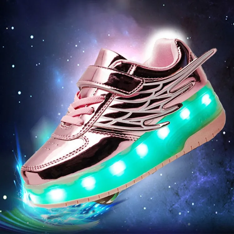 CD03 LED Double Wheel Wing Roller Skating Shoes, Size : 37(Pink)