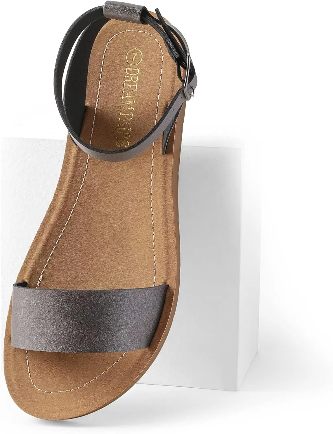 DREAM PAIRS Womens One Band Ankle Strap Buckle Flat Sandals