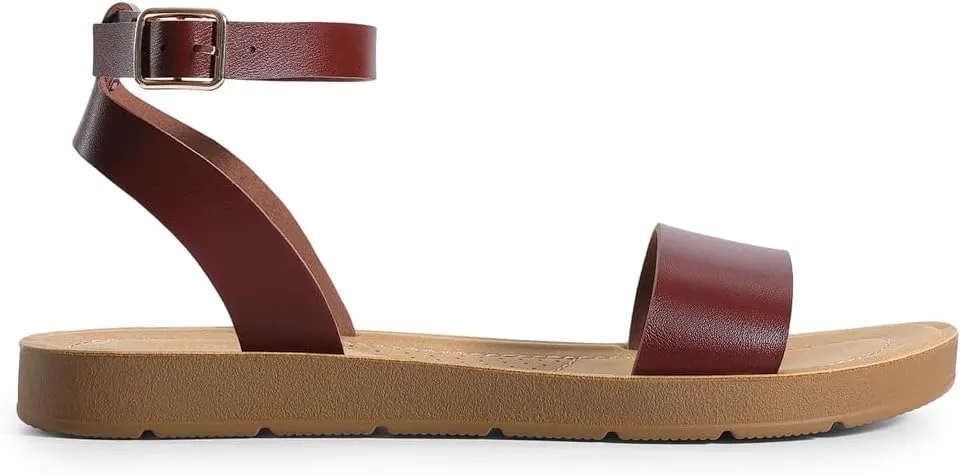 DREAM PAIRS Womens One Band Ankle Strap Buckle Flat Sandals