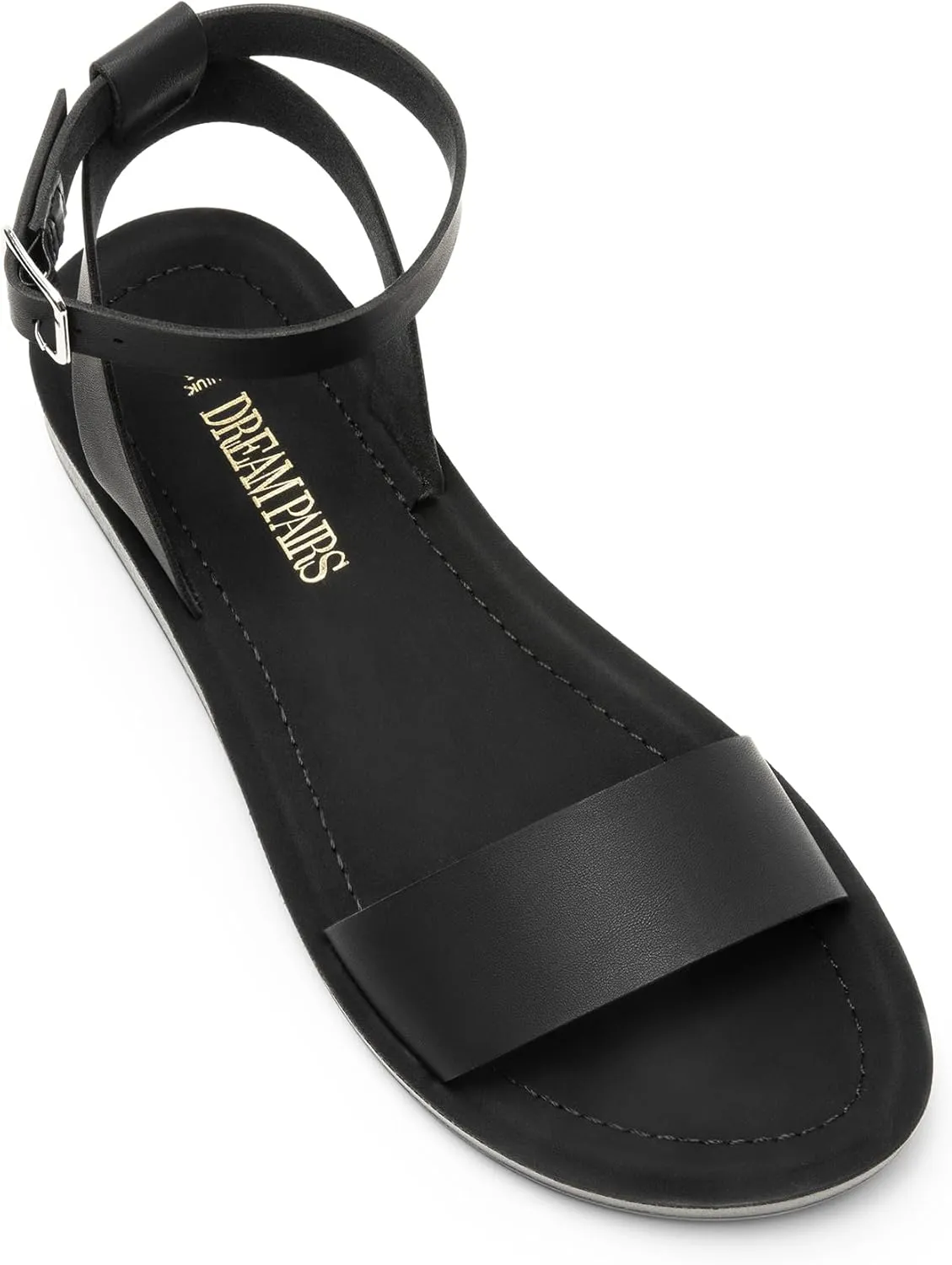 DREAM PAIRS Womens One Band Ankle Strap Buckle Flat Sandals