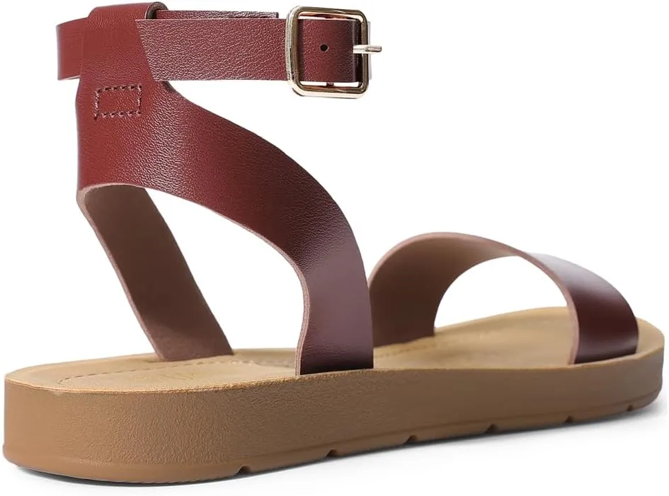 DREAM PAIRS Womens One Band Ankle Strap Buckle Flat Sandals