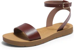 DREAM PAIRS Womens One Band Ankle Strap Buckle Flat Sandals