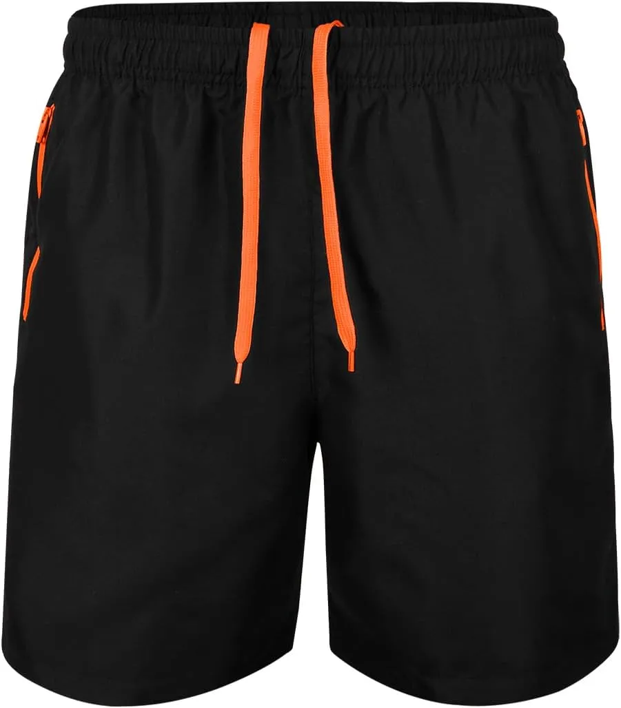 Men's Swim Trunks with Zipper Pockets and Mesh Lining,Beach Shorts with Drawstring Quick Dry Swim Shorts, Solid Beach Shorts