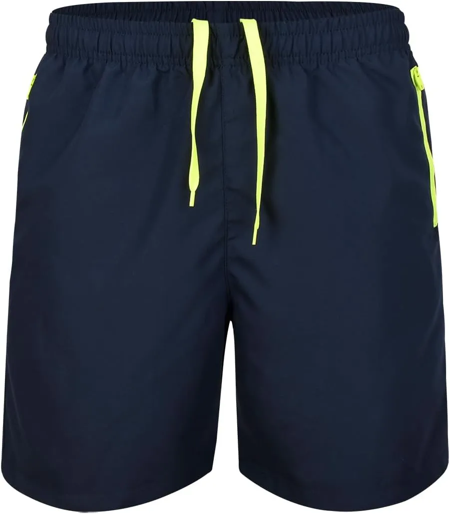 Men's Swim Trunks with Zipper Pockets and Mesh Lining,Beach Shorts with Drawstring Quick Dry Swim Shorts, Solid Beach Shorts