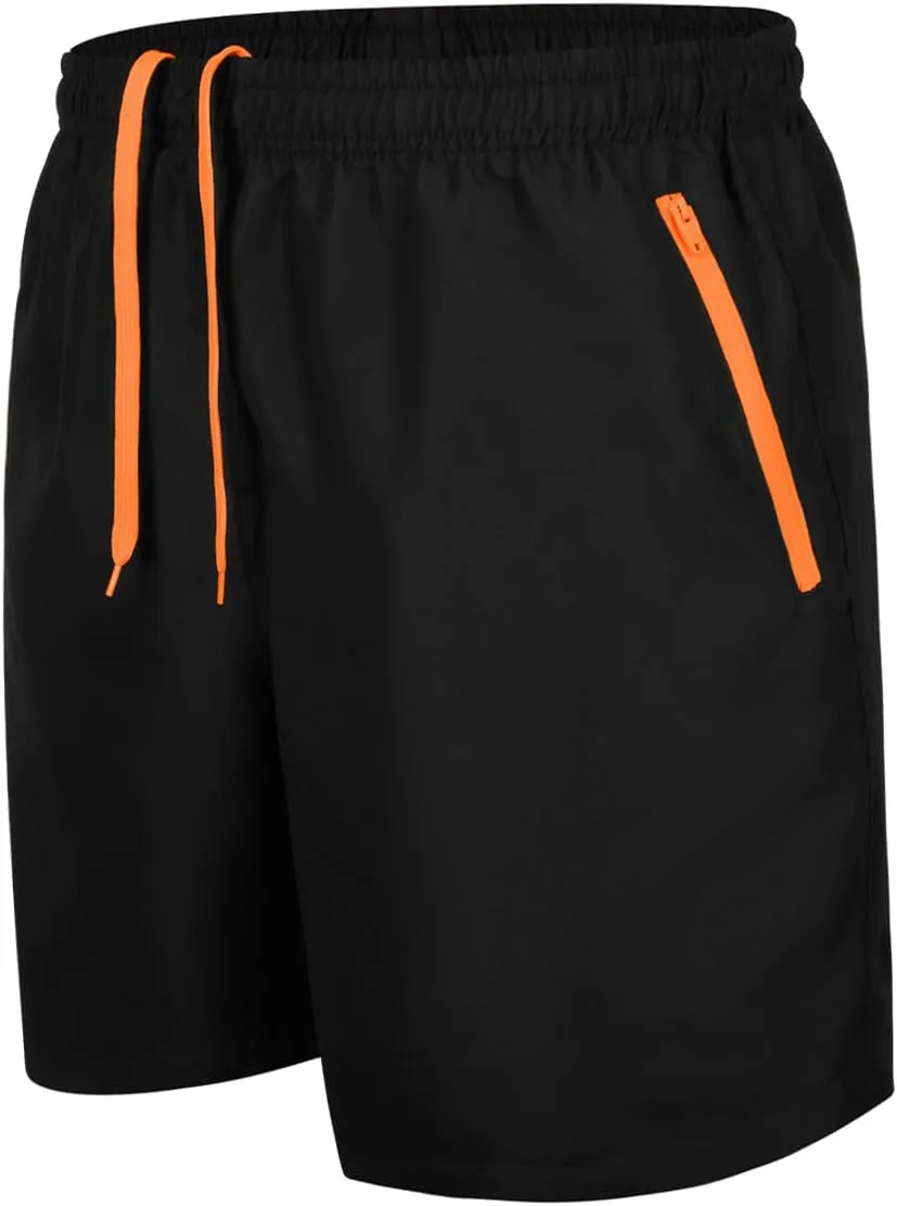 Men's Swim Trunks with Zipper Pockets and Mesh Lining,Beach Shorts with Drawstring Quick Dry Swim Shorts, Solid Beach Shorts