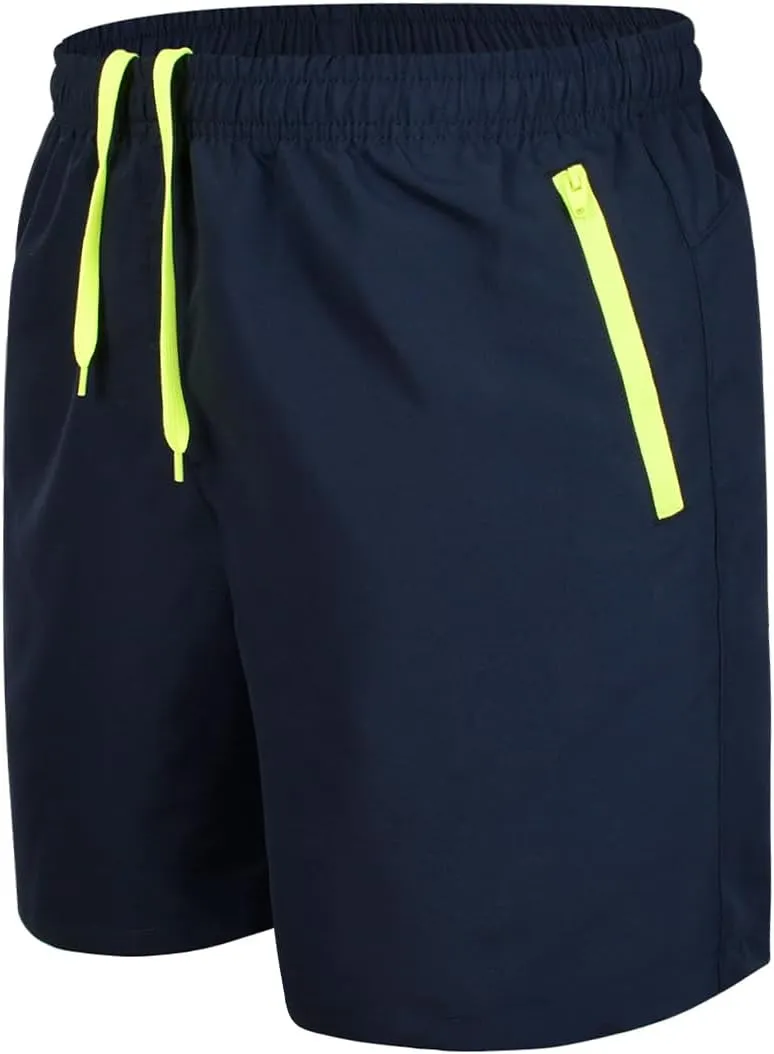 Men's Swim Trunks with Zipper Pockets and Mesh Lining,Beach Shorts with Drawstring Quick Dry Swim Shorts, Solid Beach Shorts