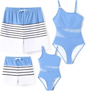 PATPAT Family Matching Summer Swimwear, Women and Girl One-Piece Swimsuit, Men and Boy Swim Trunks