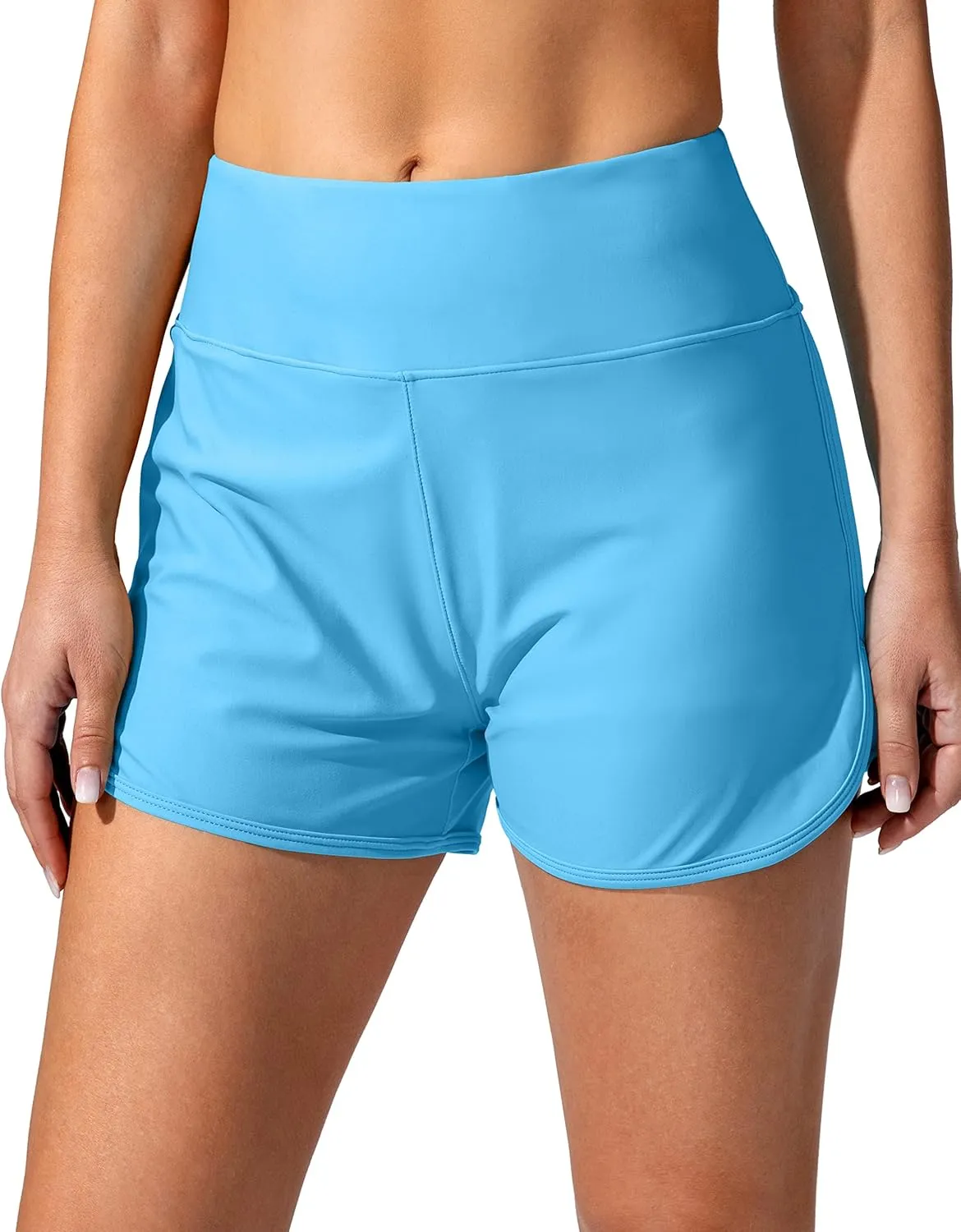 Women's Swim Shorts with Pockets High Waisted Tummy Control Board Swimsuit Bathing Shorts for Women with Liner