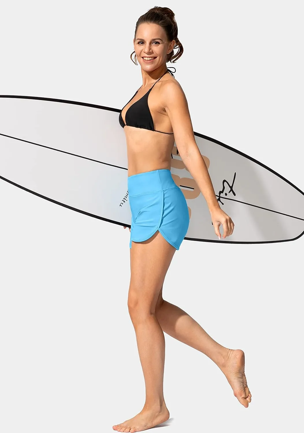 Women's Swim Shorts with Pockets High Waisted Tummy Control Board Swimsuit Bathing Shorts for Women with Liner